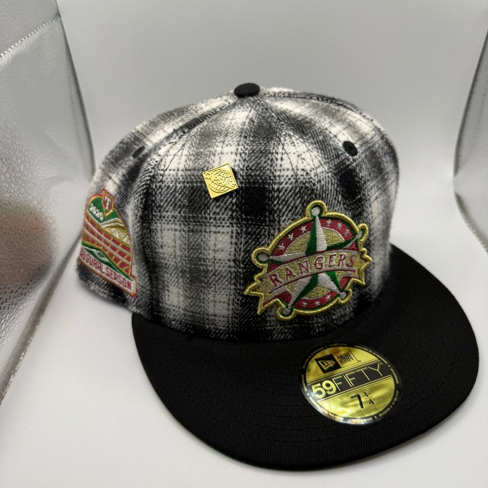 New Era 59FIFTY Texas Rangers 2020 Inaugural Plaid Fitted Hat 7 1/4‎ Black White